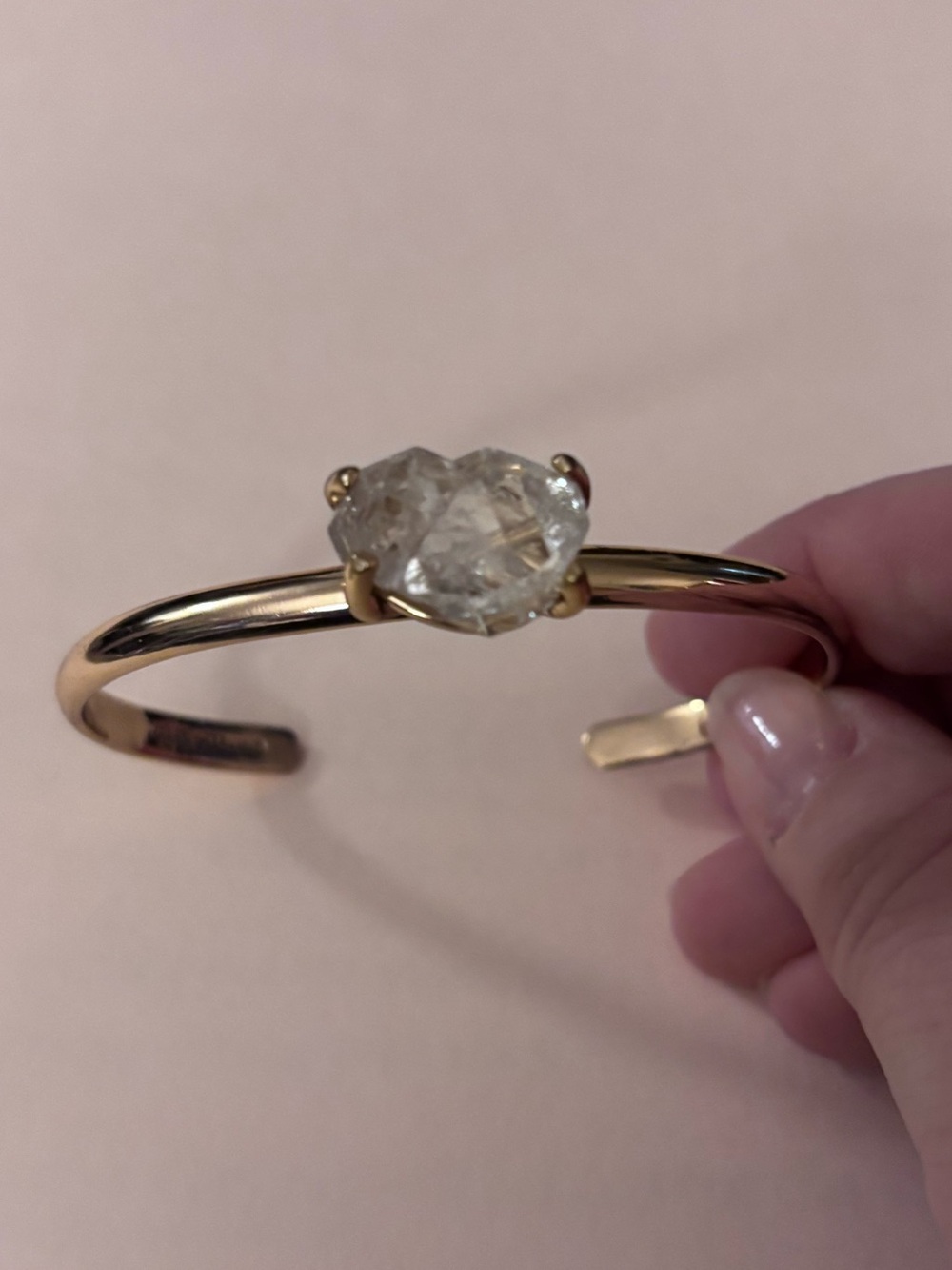 Charles Albert Gold-Tone Open Cuff Bracelet with a Herkimer diamond.